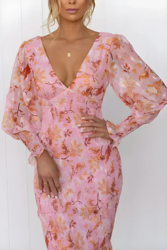 Nevara | Midi Robe à Imprimé Floral