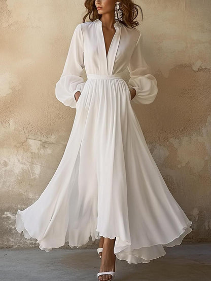Vintage White V-Neck Maxi Dress