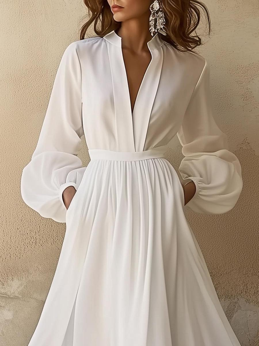 Vintage White V-Neck Maxi Dress