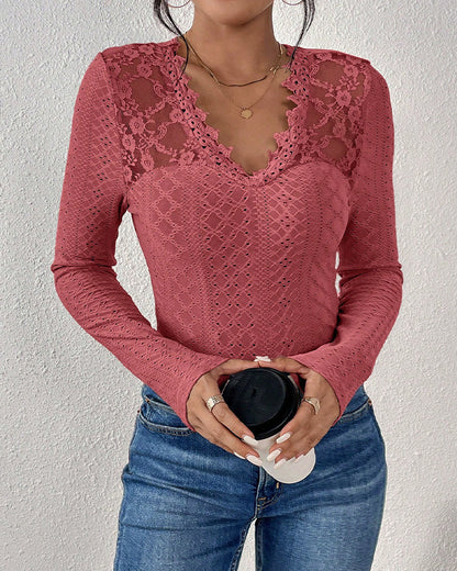 Durand Lyon | Haut À Manches Longues Col V Panneau En Dentelle