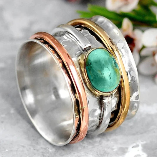 Cloé - Bague Vintage Or & Argent Turquoise