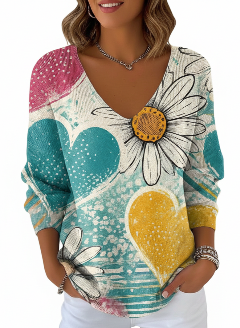 Lèa – Pull coloré avec col en V