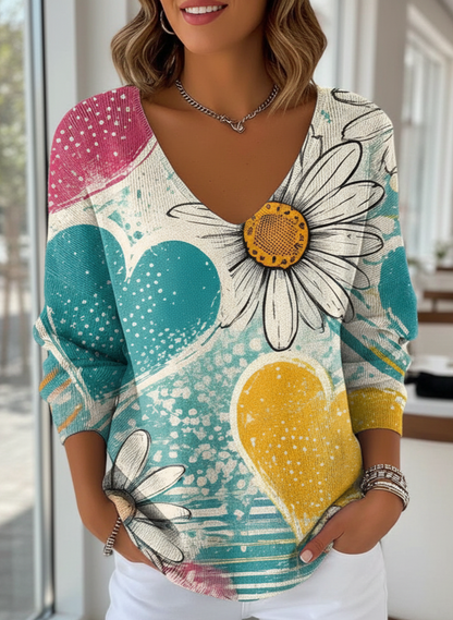 Lèa – Pull coloré avec col en V