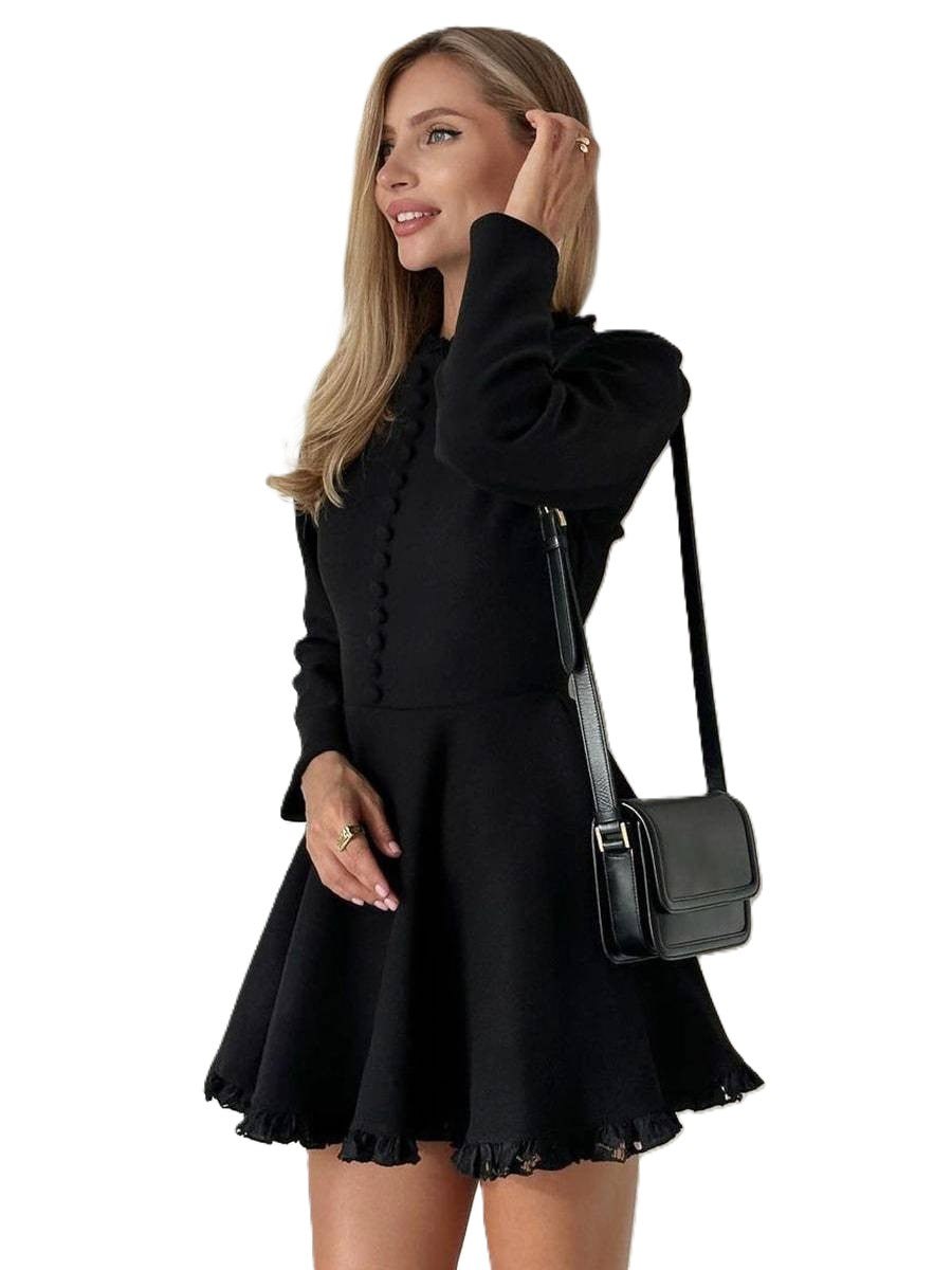 Spica | Robe noire courte à col rond