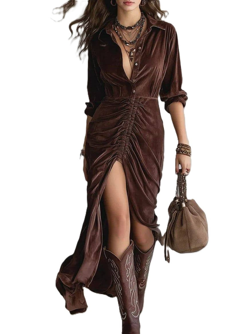 Soraya | Robe longue en velours plissé