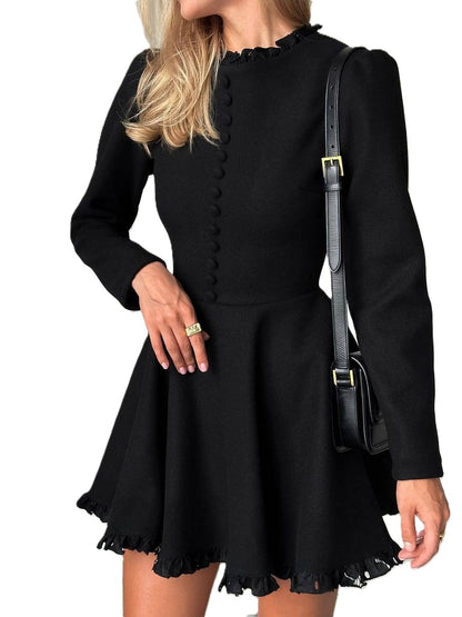 Spica | Robe noire courte à col rond