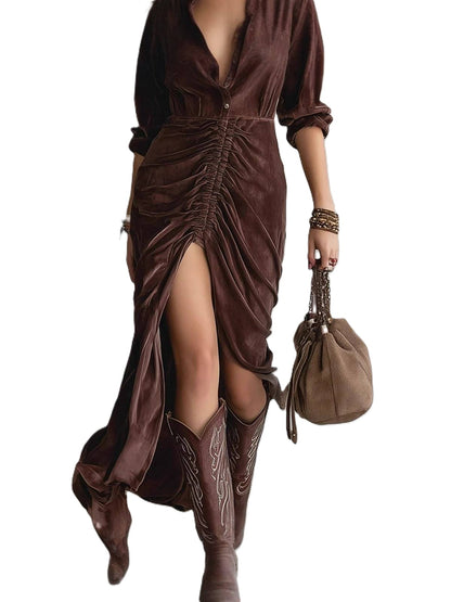 Soraya | Robe longue en velours plissé