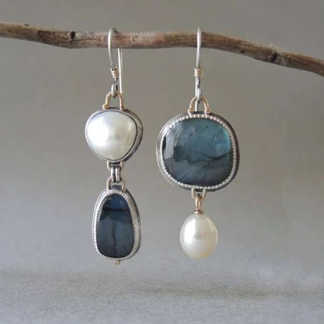 Clara | Boucles d'oreilles vintage en pierre naturelle bleue
